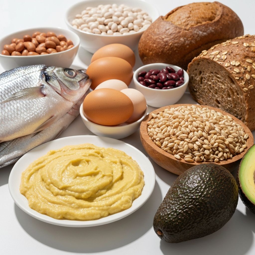 Various protein-rich, carbohydrate-rich, and fat-rich foods